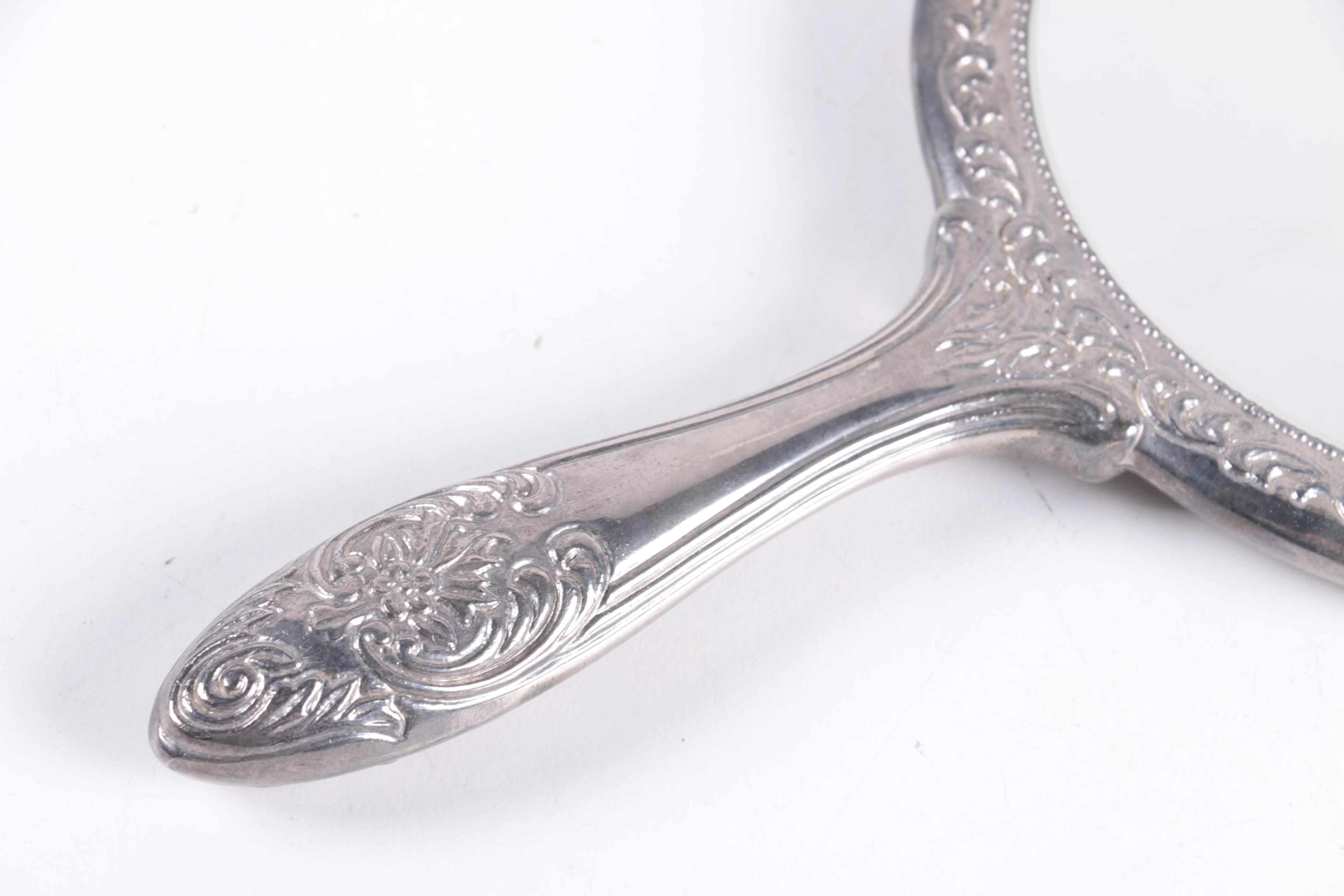 Scroll Motif Silver Tone Metal Vanity Accessories