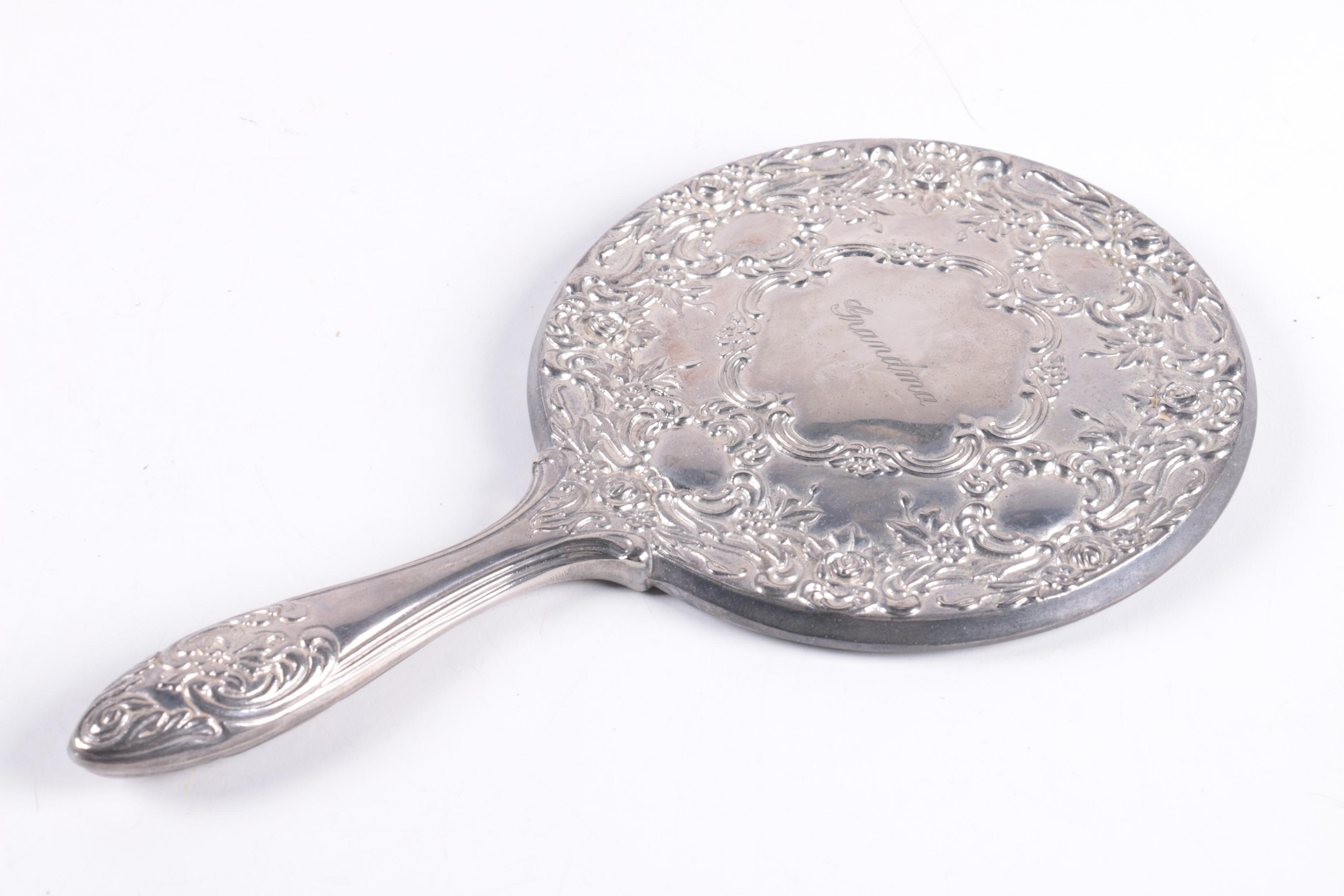 Scroll Motif Silver Tone Metal Vanity Accessories