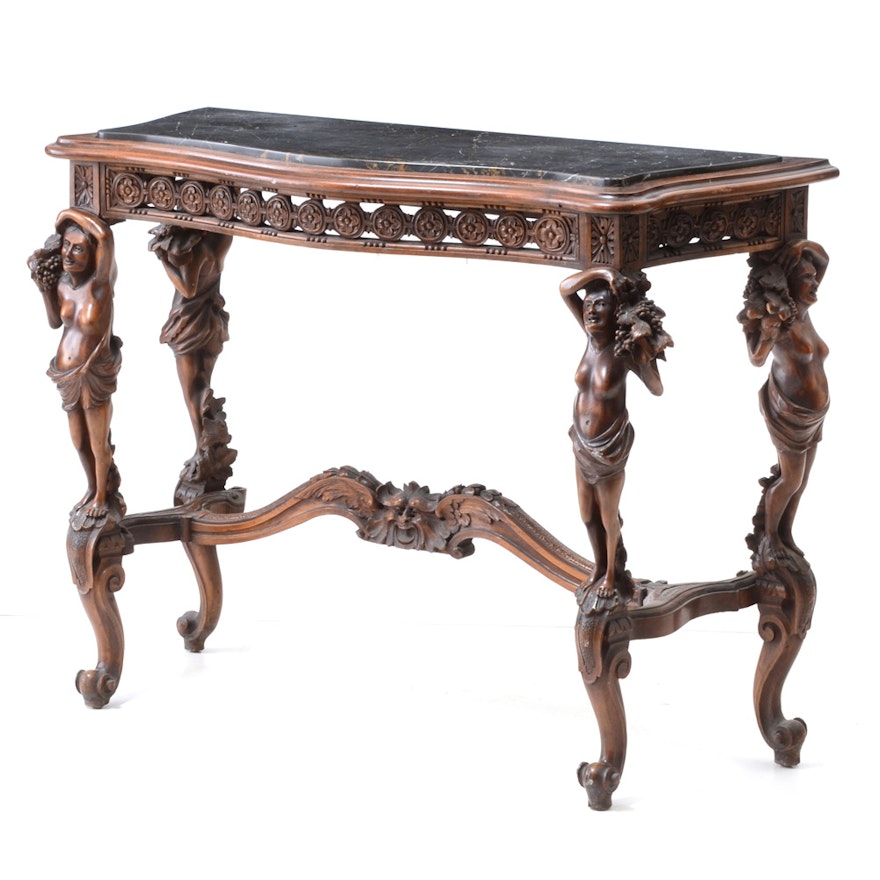 Carved Rococo Marble Top Console Table