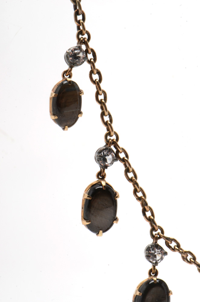 Victorian 14K Yellow Gold Black Star Sapphire Necklace and Coordinating Earrings