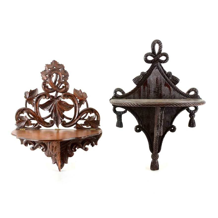 Two Carved Wood Wall Shelves