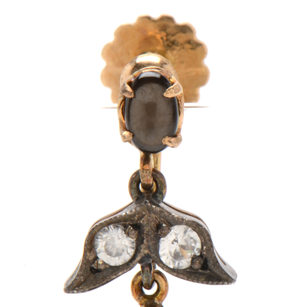 Victorian 14K Yellow Gold Black Star Sapphire Necklace and Coordinating Earrings