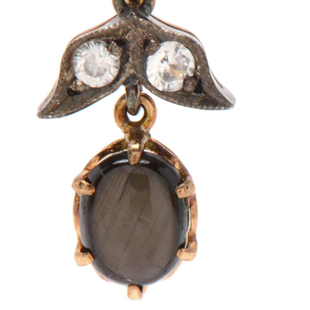 Victorian 14K Yellow Gold Black Star Sapphire Necklace and Coordinating Earrings