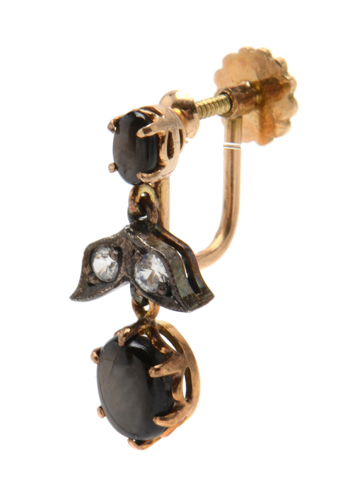 Victorian 14K Yellow Gold Black Star Sapphire Necklace and Coordinating Earrings