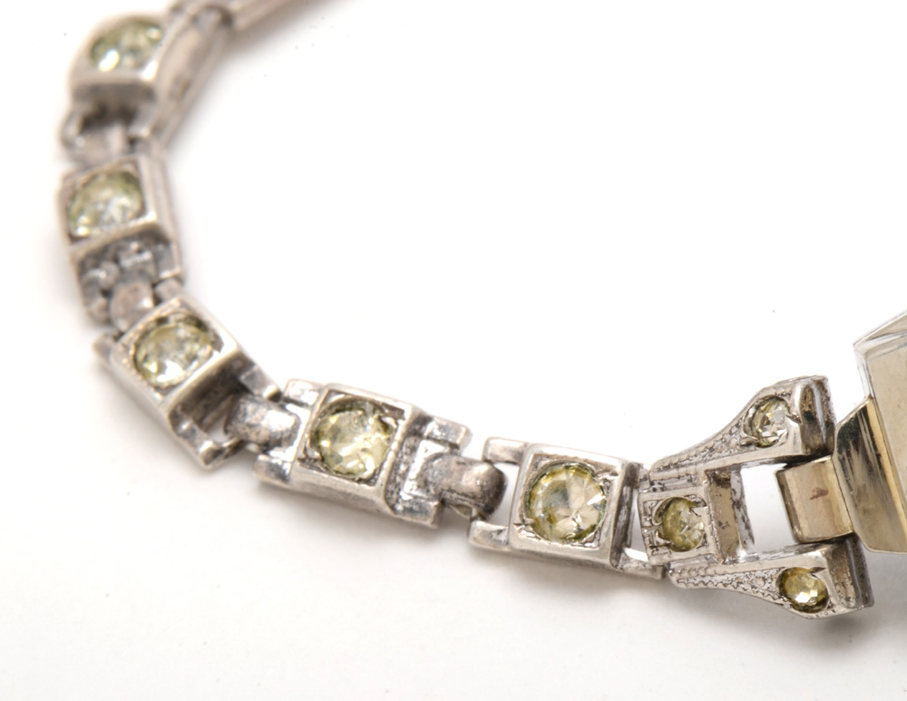 14K White Gold and Diamond Case Ernest Borel Incabloc Swiss Watch Sterling Band