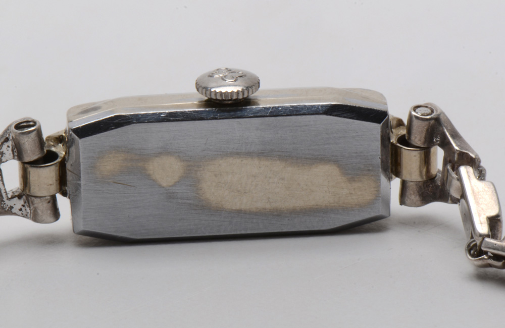 14K White Gold and Diamond Case Ernest Borel Incabloc Swiss Watch Sterling Band