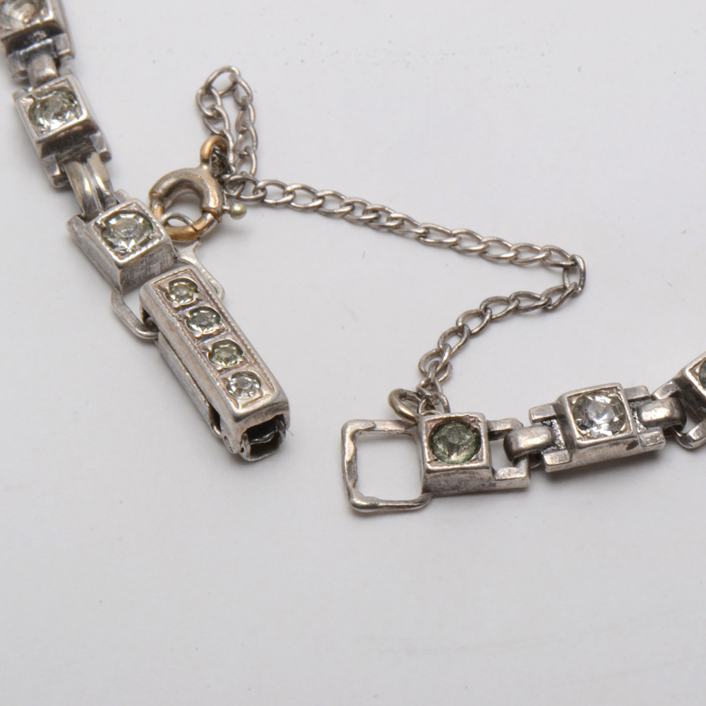 14K White Gold and Diamond Case Ernest Borel Incabloc Swiss Watch Sterling Band