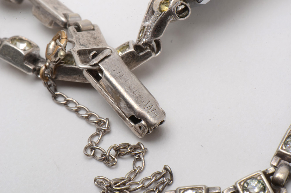 14K White Gold and Diamond Case Ernest Borel Incabloc Swiss Watch Sterling Band