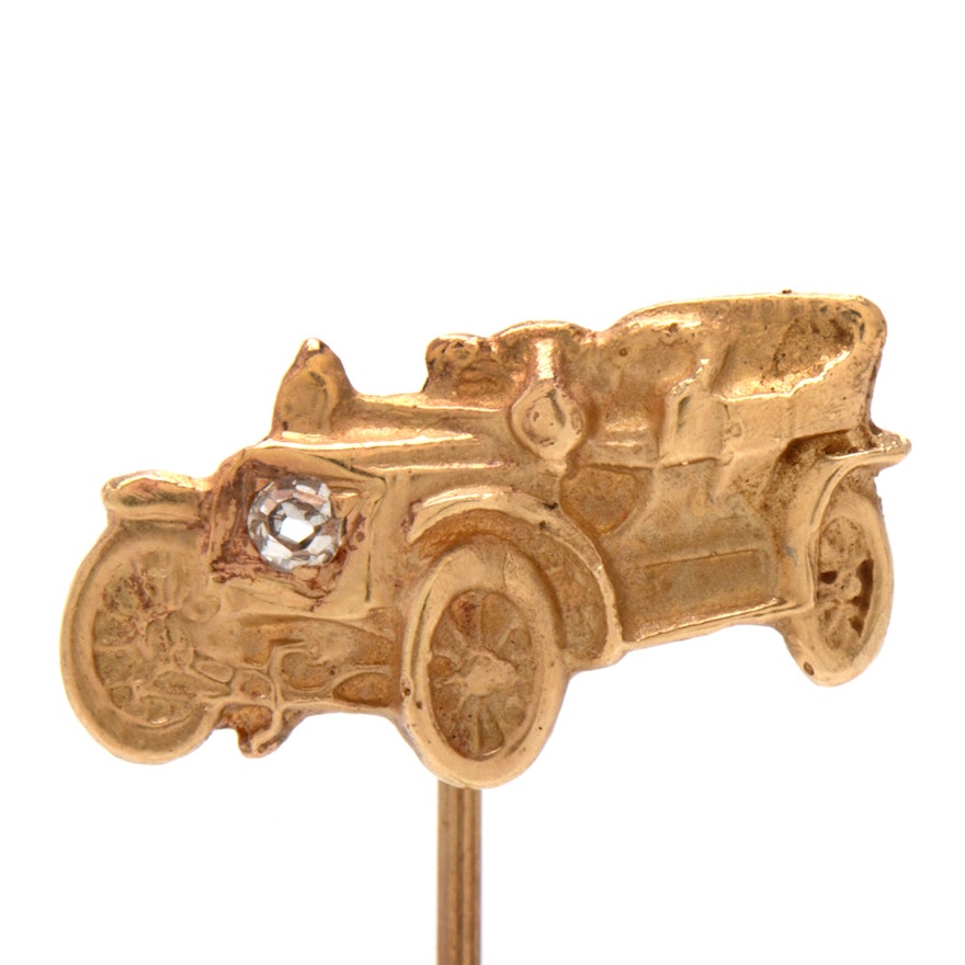 14K Yellow Gold Diamond Model T Car Stick Pin