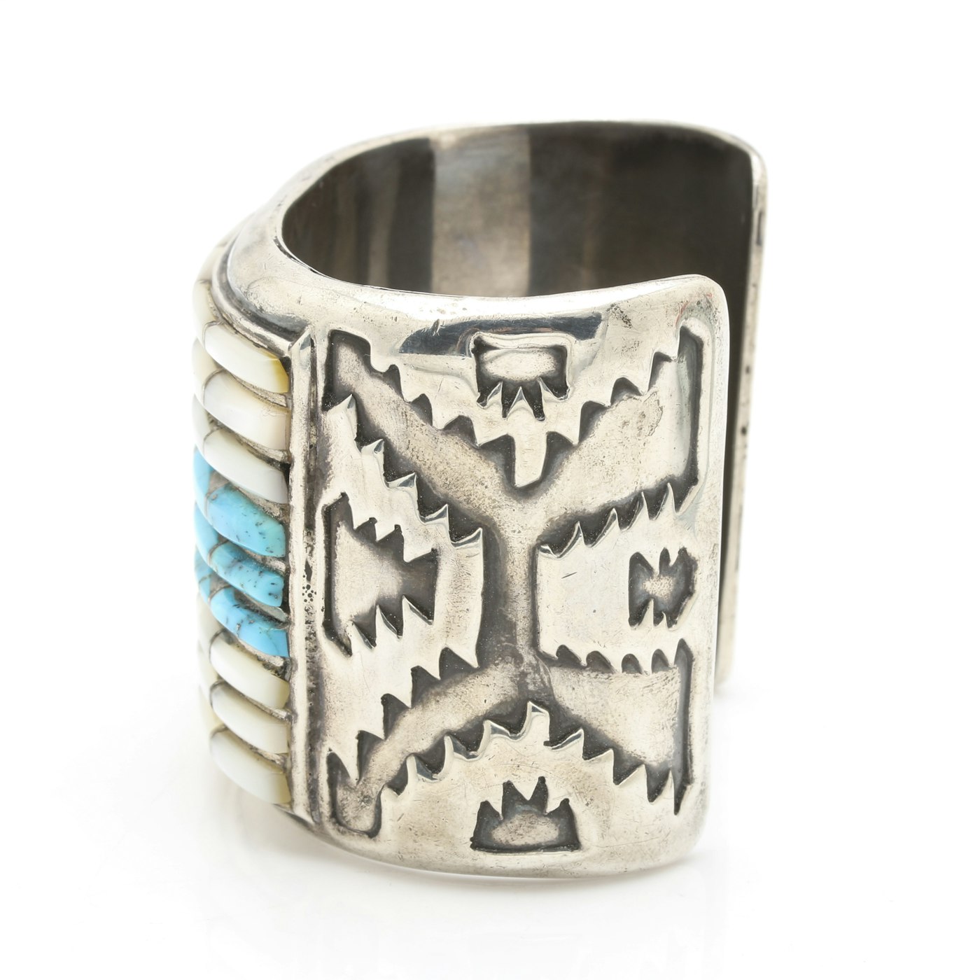 Gilbert Ortega Sterling Silver Turquoise and Mother of Pearl Cuff