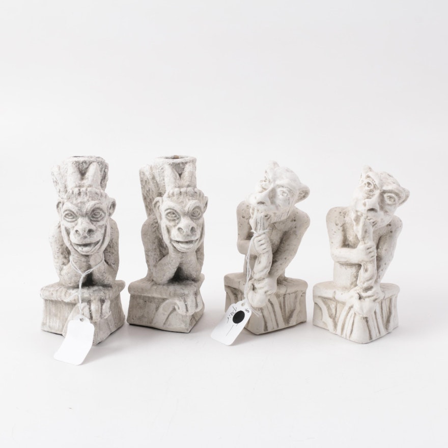 Reproduction Notre Dame Gargoyle Figurines and Candle Holders