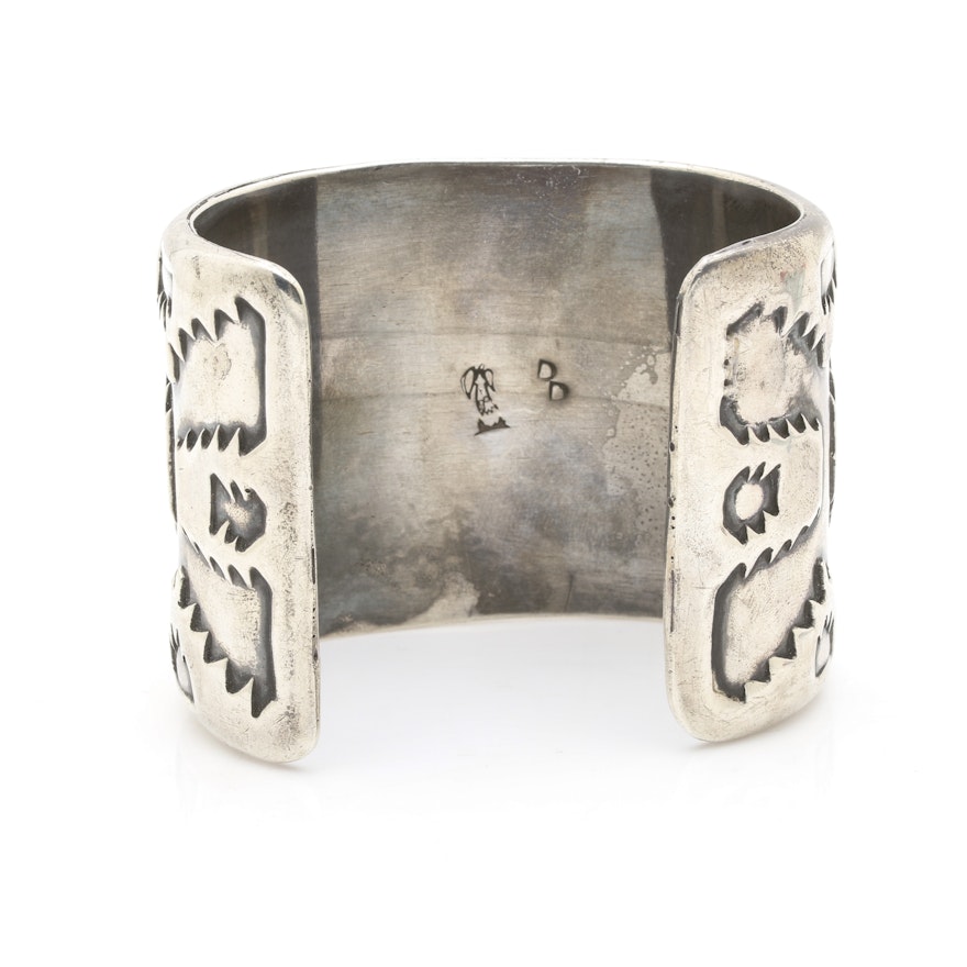 Gilbert Ortega Sterling Silver Turquoise and Mother of Pearl Cuff