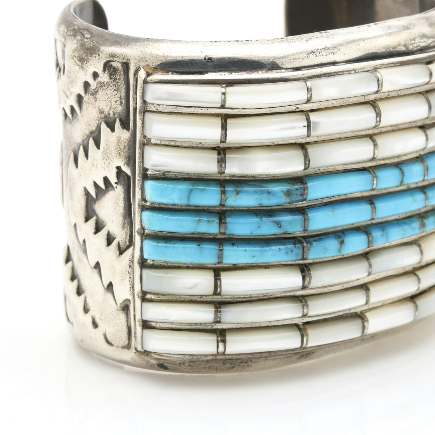 Gilbert Ortega Sterling Silver Turquoise and Mother of Pearl Cuff