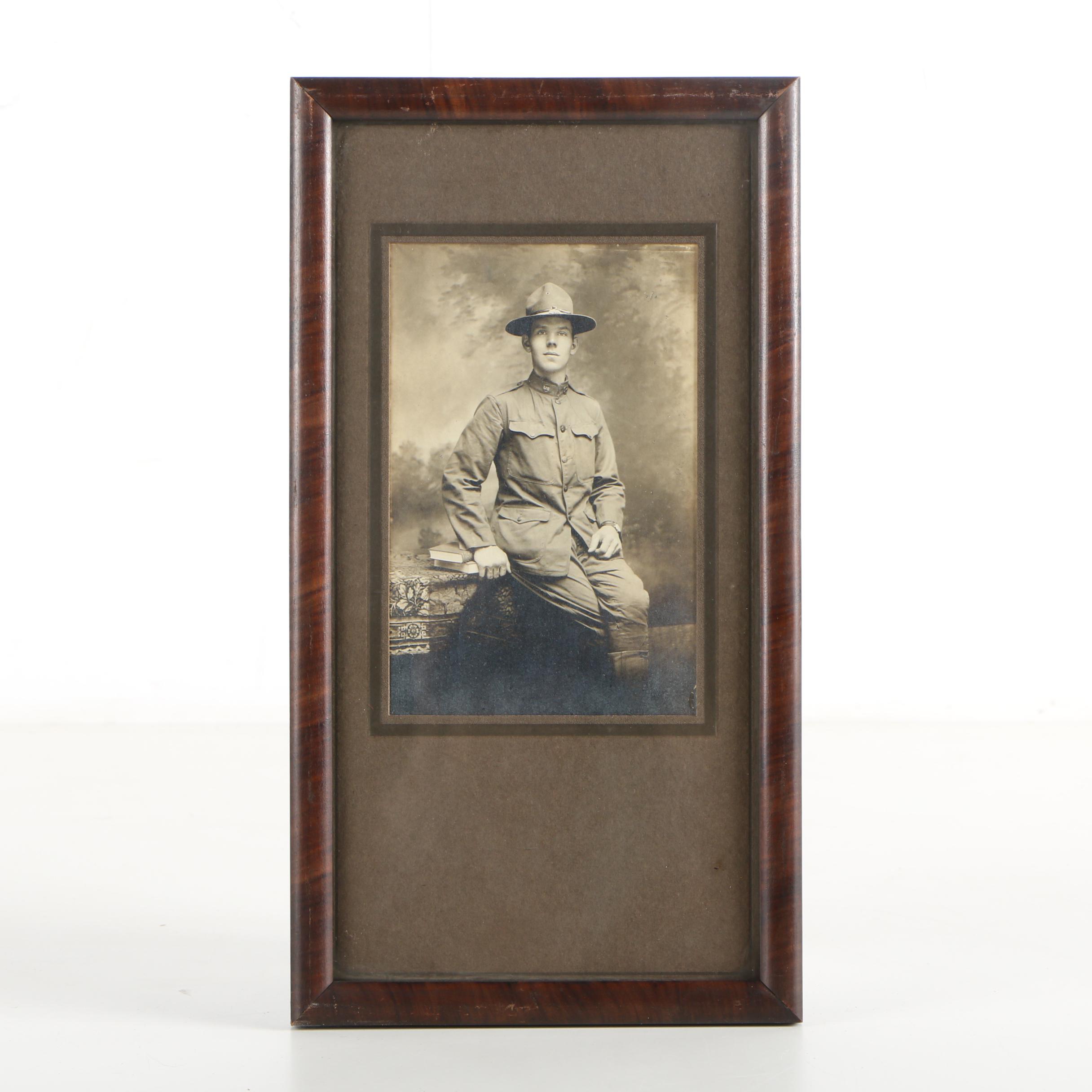 Early 20th Century Gelatin-Silver Portrait of Soldier
