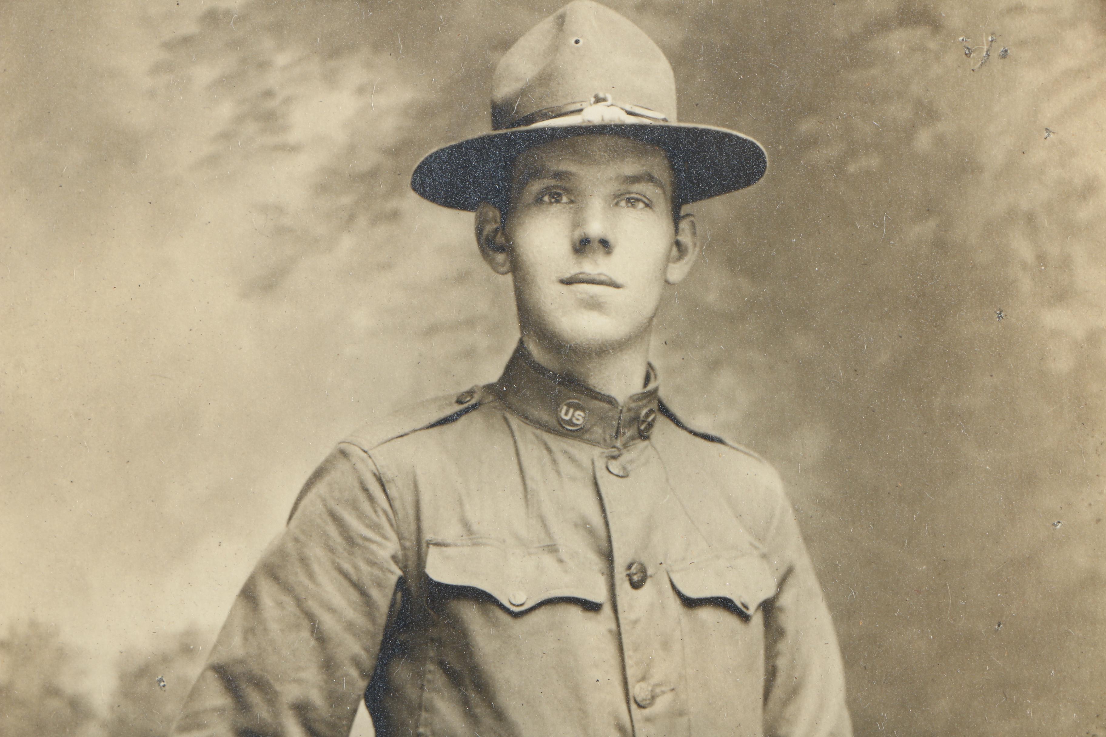 Early 20th Century Gelatin-Silver Portrait of Soldier