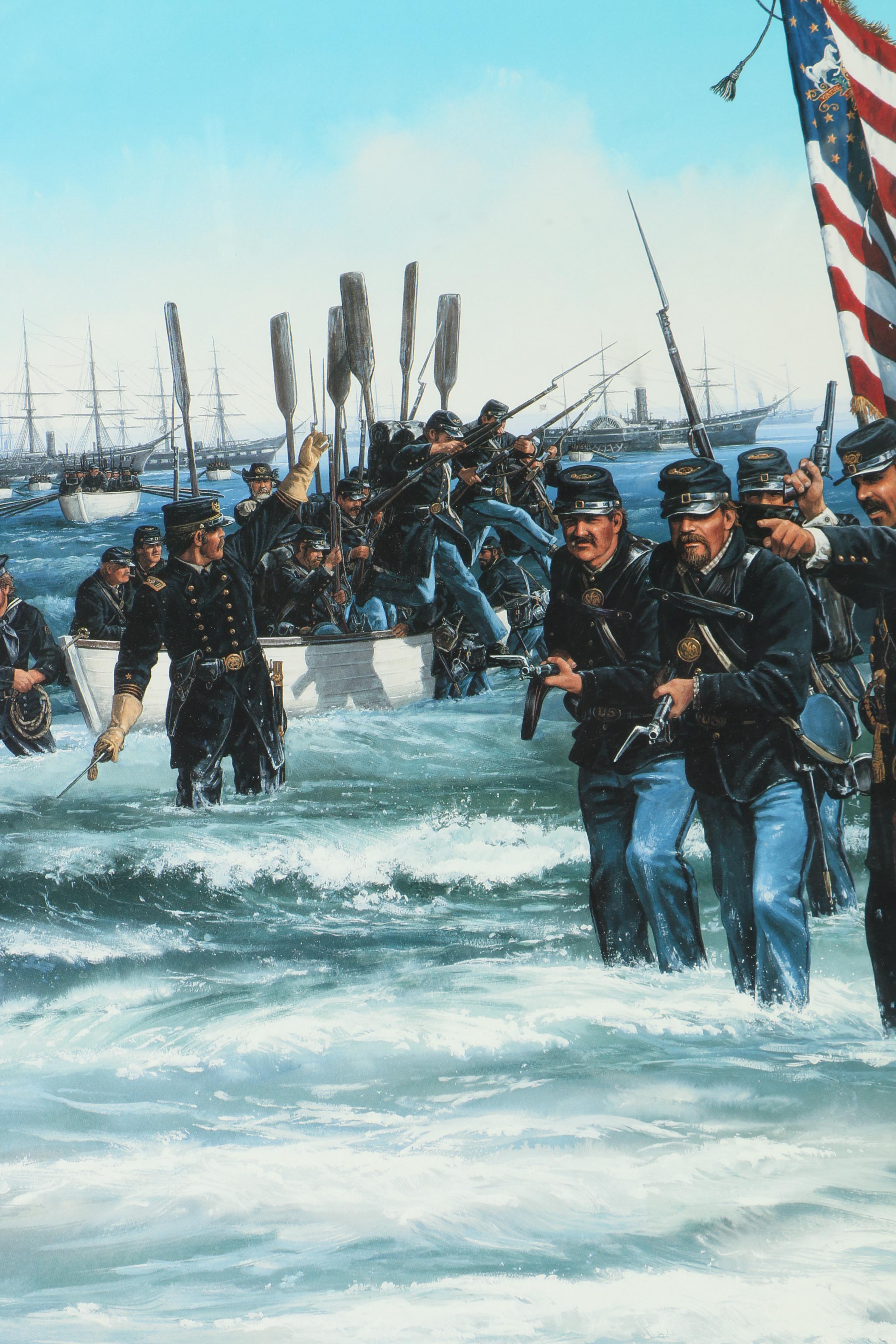 John Paul Strain Artist's Proof Offset Lithograph "Landing at Fort Fisher"