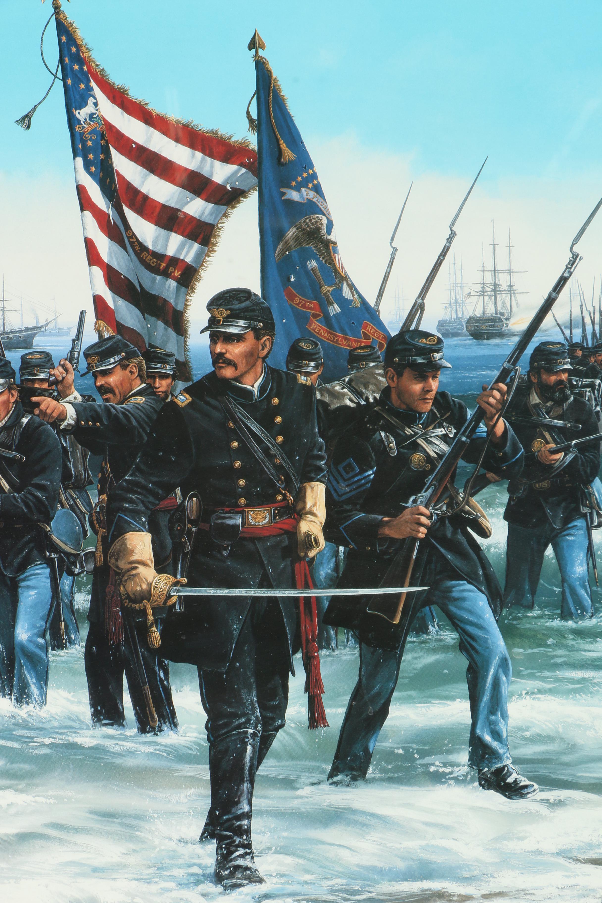 John Paul Strain Artist's Proof Offset Lithograph "Landing at Fort Fisher"