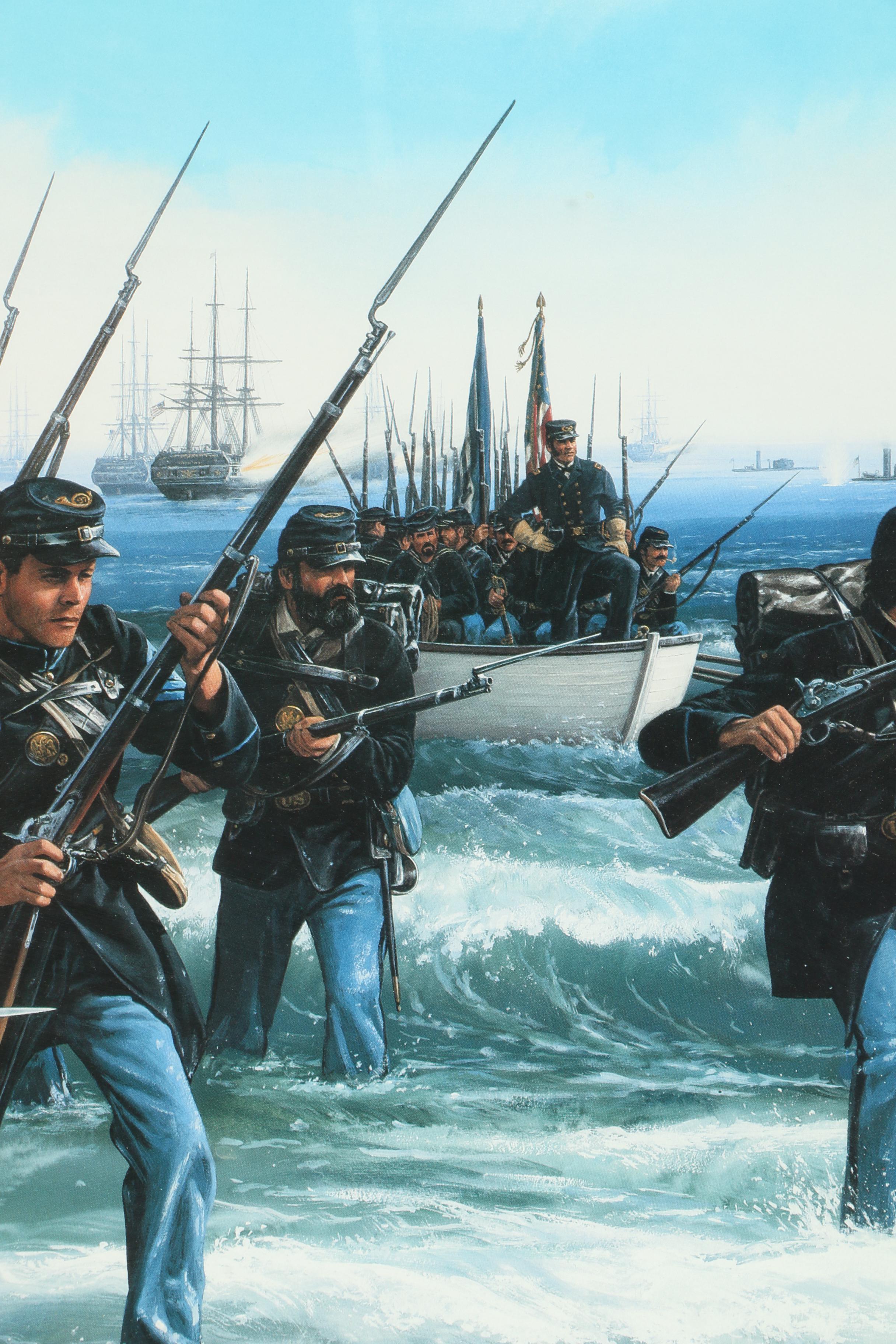 John Paul Strain Artist's Proof Offset Lithograph "Landing at Fort Fisher"