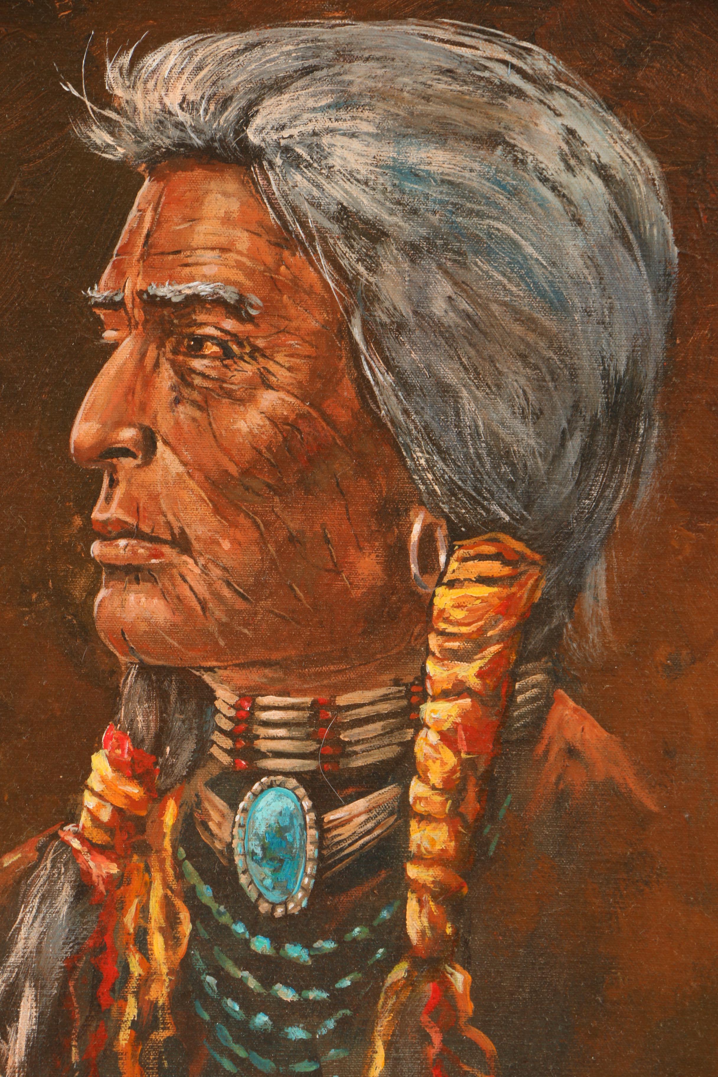 Tom J. Dooley Oil Painting of Man in Native American Attire