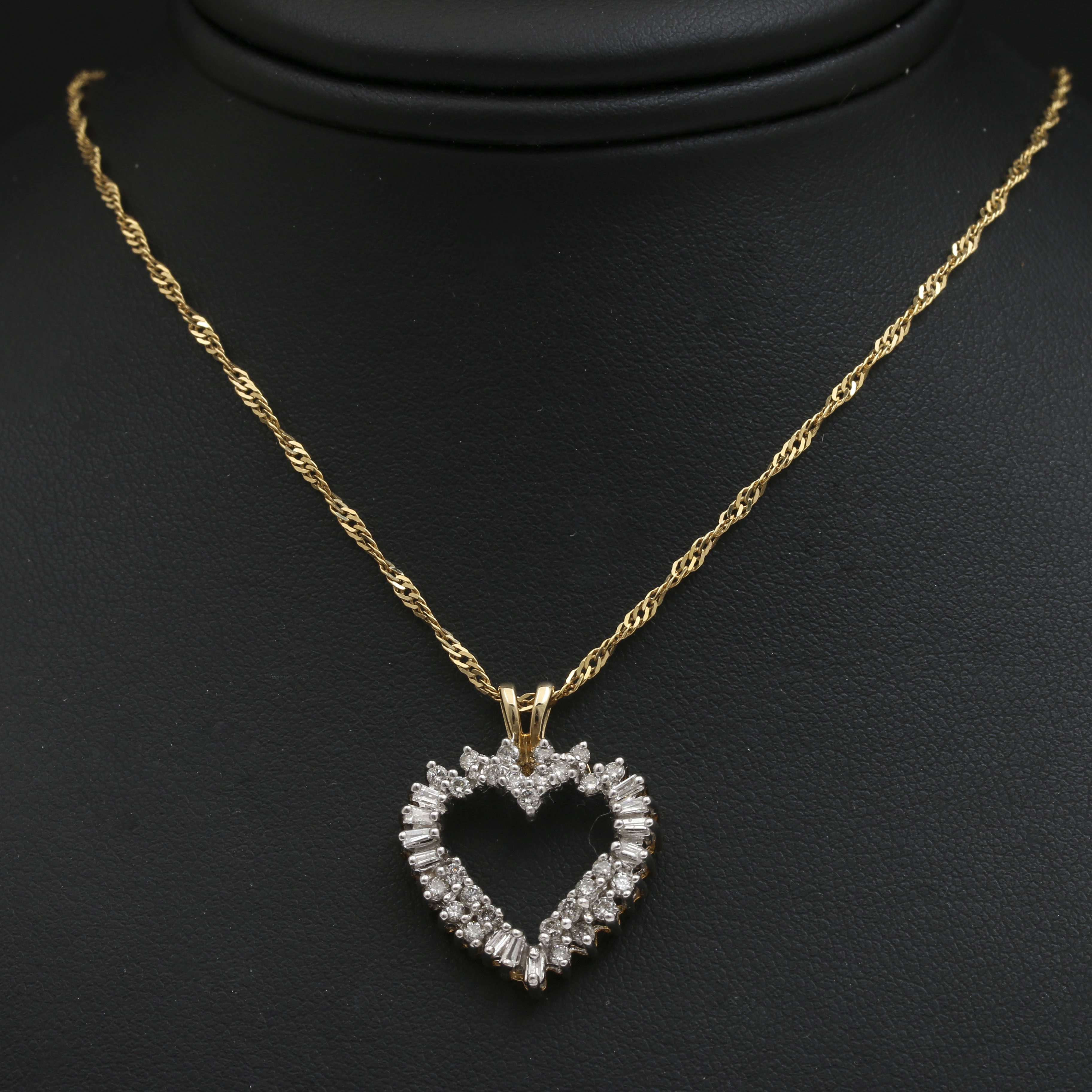 14K Yellow Gold Diamond Open Heart Pendant Necklace
