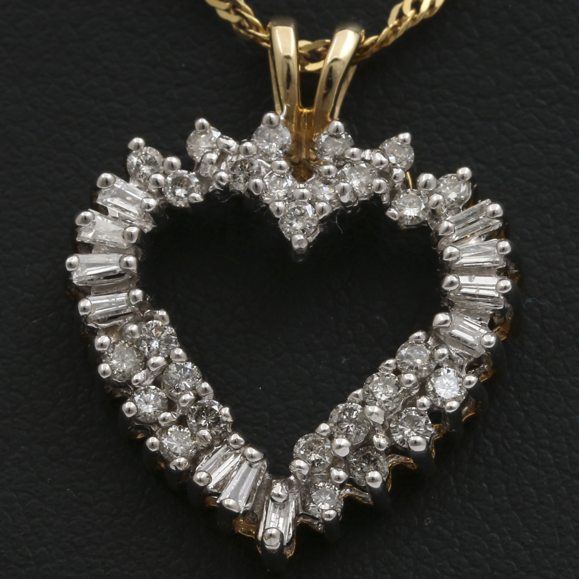 14K Yellow Gold Diamond Open Heart Pendant Necklace