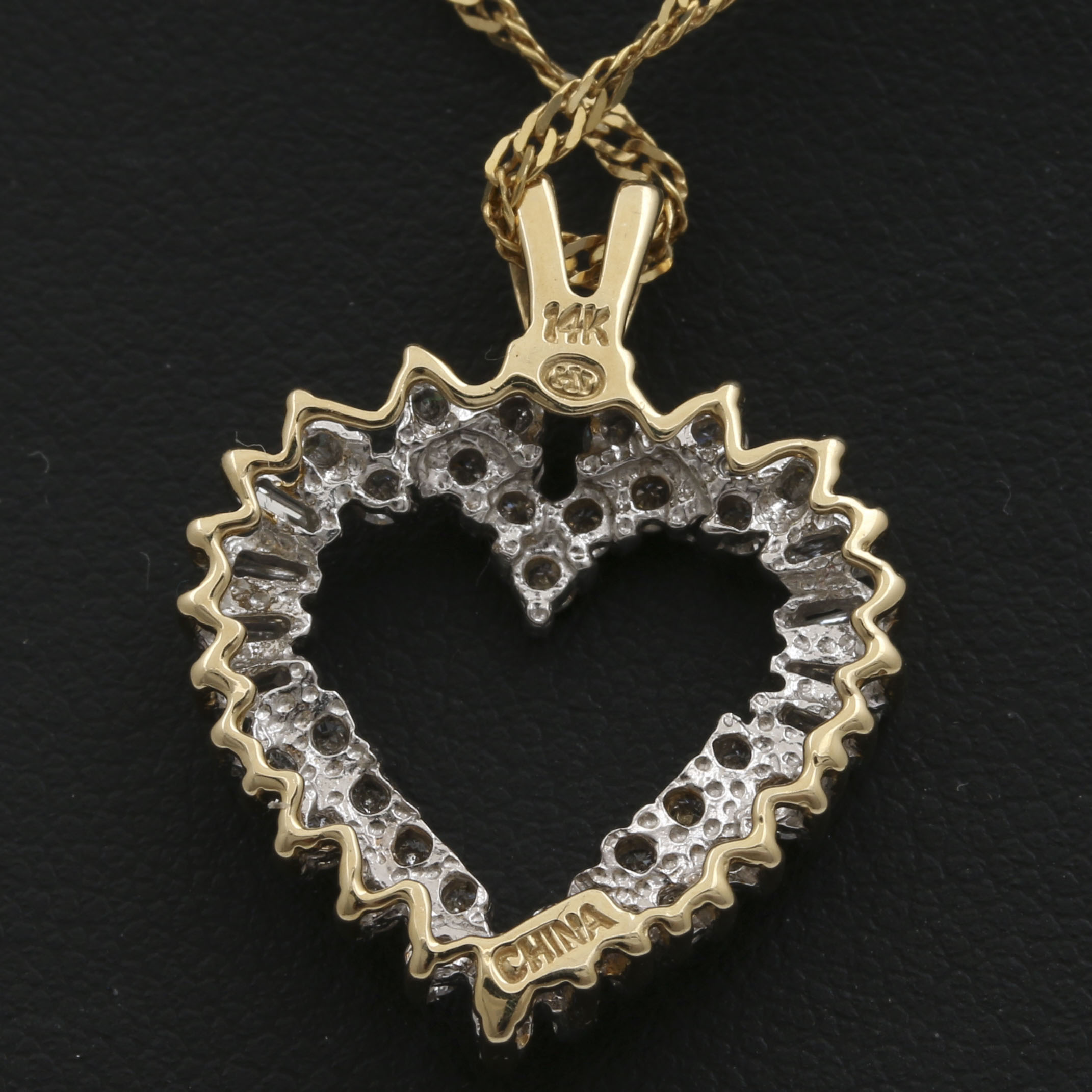 14K Yellow Gold Diamond Open Heart Pendant Necklace