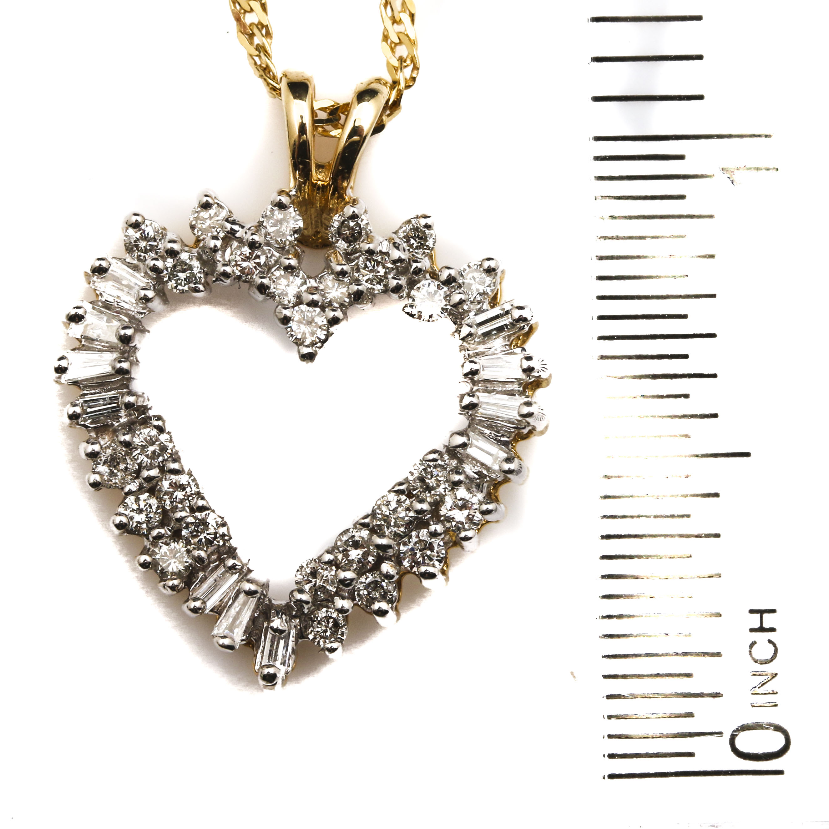 14K Yellow Gold Diamond Open Heart Pendant Necklace