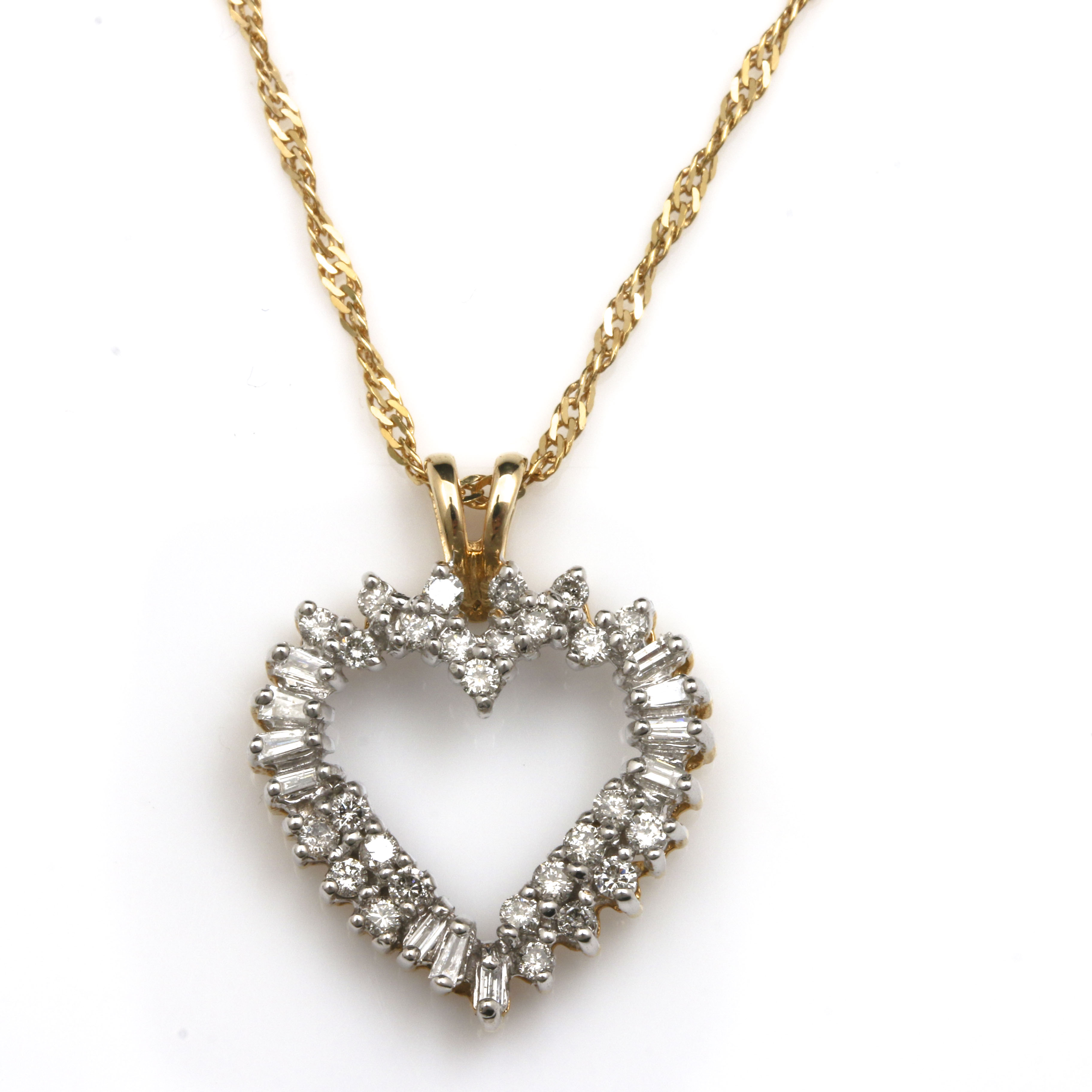 14K Yellow Gold Diamond Open Heart Pendant Necklace