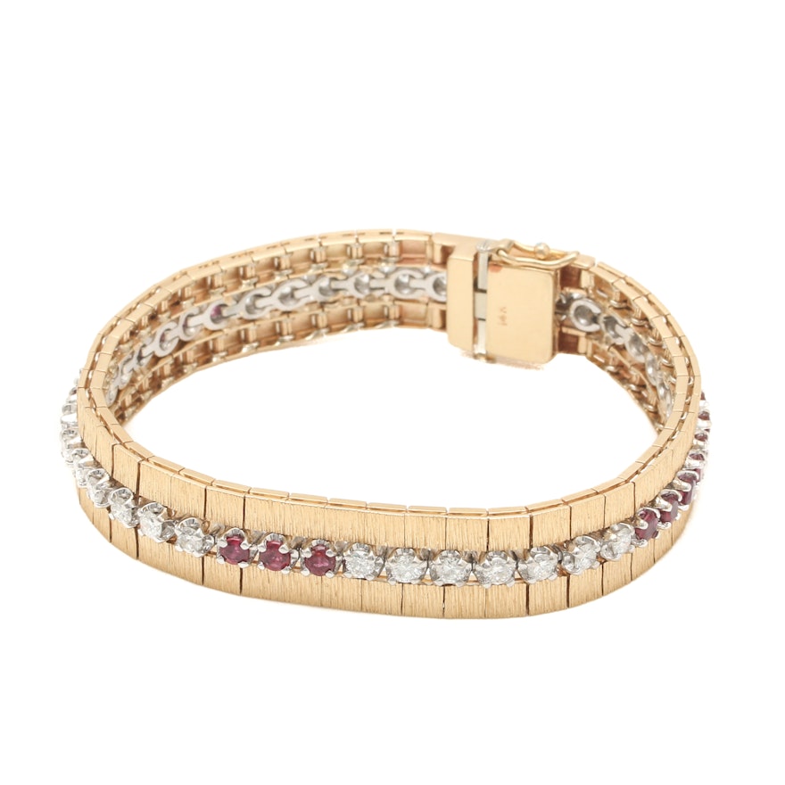 14K Yellow Gold 1.85 CTW Diamond and Ruby Linked Bracelet