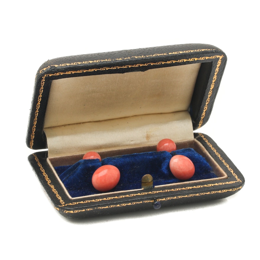 Pair of Victorian Gold-Tone Coral Cufflinks