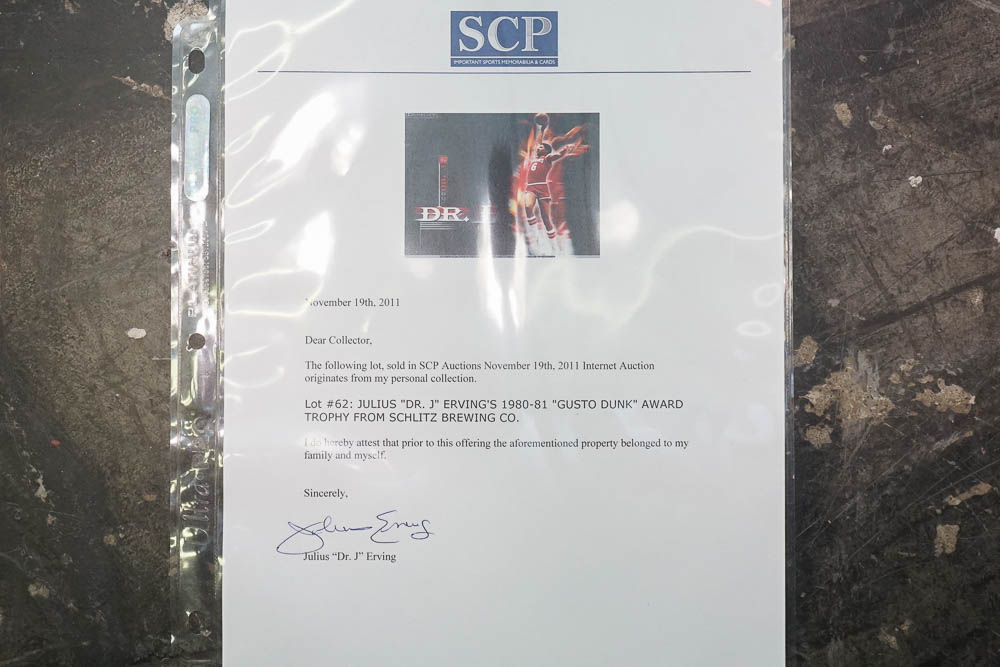 Julius "Dr. J" Erving's 1980-81 "Gusto Dunk" Award Trophy from Schlitz