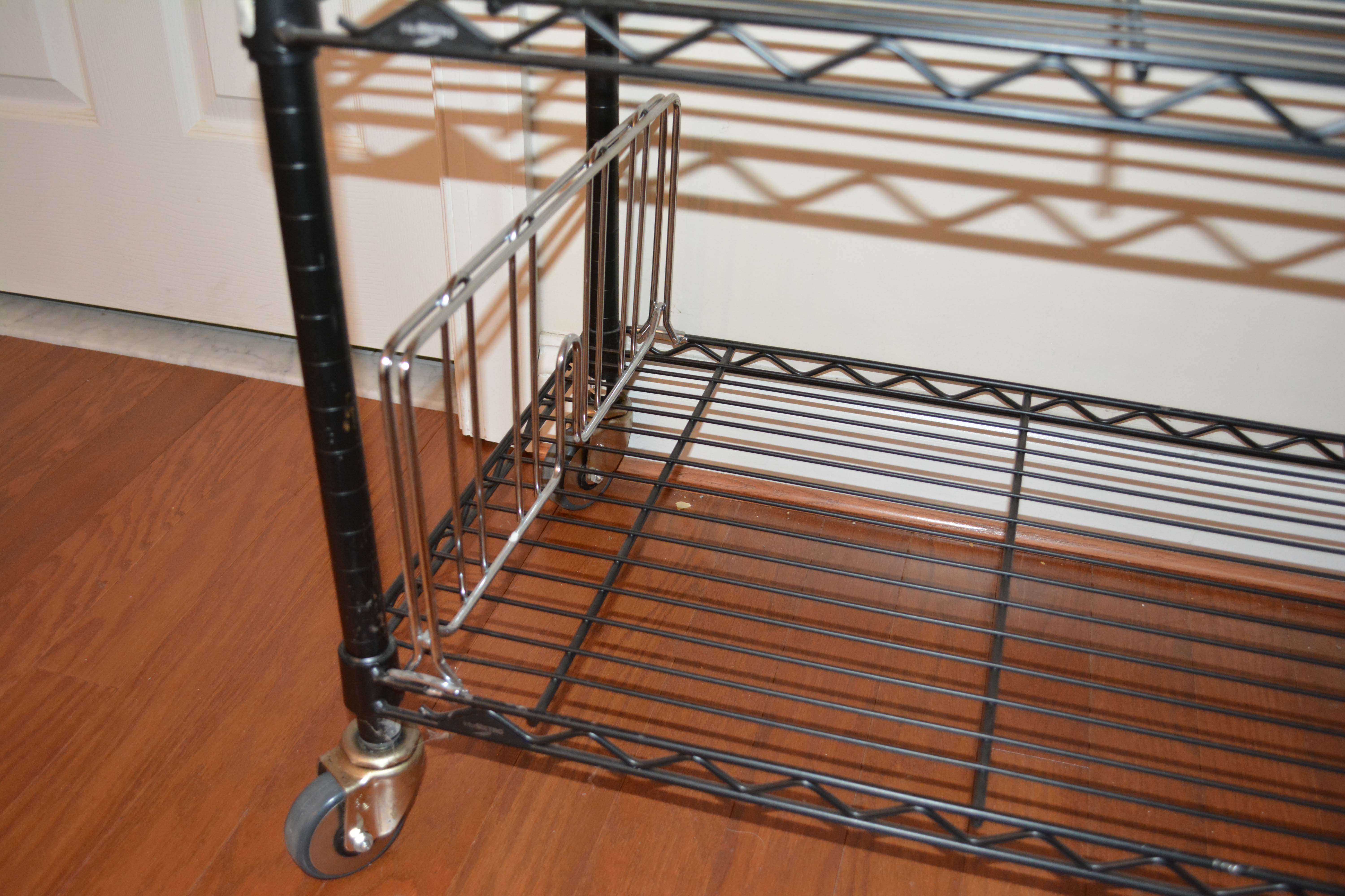 Three Black InterMetro Rolling Shelving and Cart