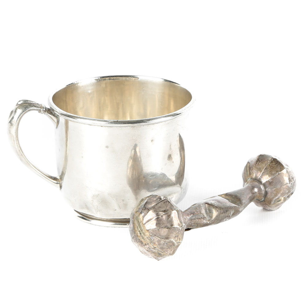 Vintage Birks Sterling Silver Baby Cup and Webster Rattle