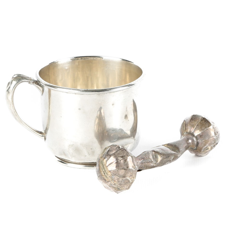 Vintage Birks Sterling Silver Baby Cup and Webster Rattle