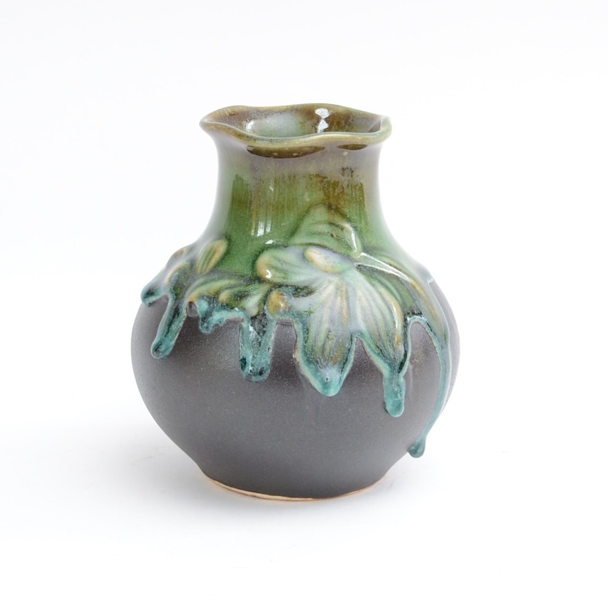 Hand Thrown Pottery Vase with Heavy Drip Glaze