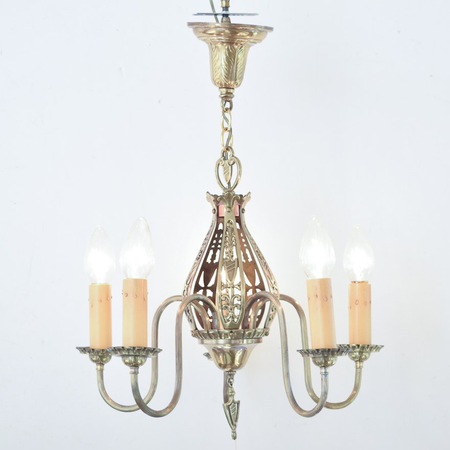 Vintage Candlestick Style Chandelier With Heraldic Motifs
