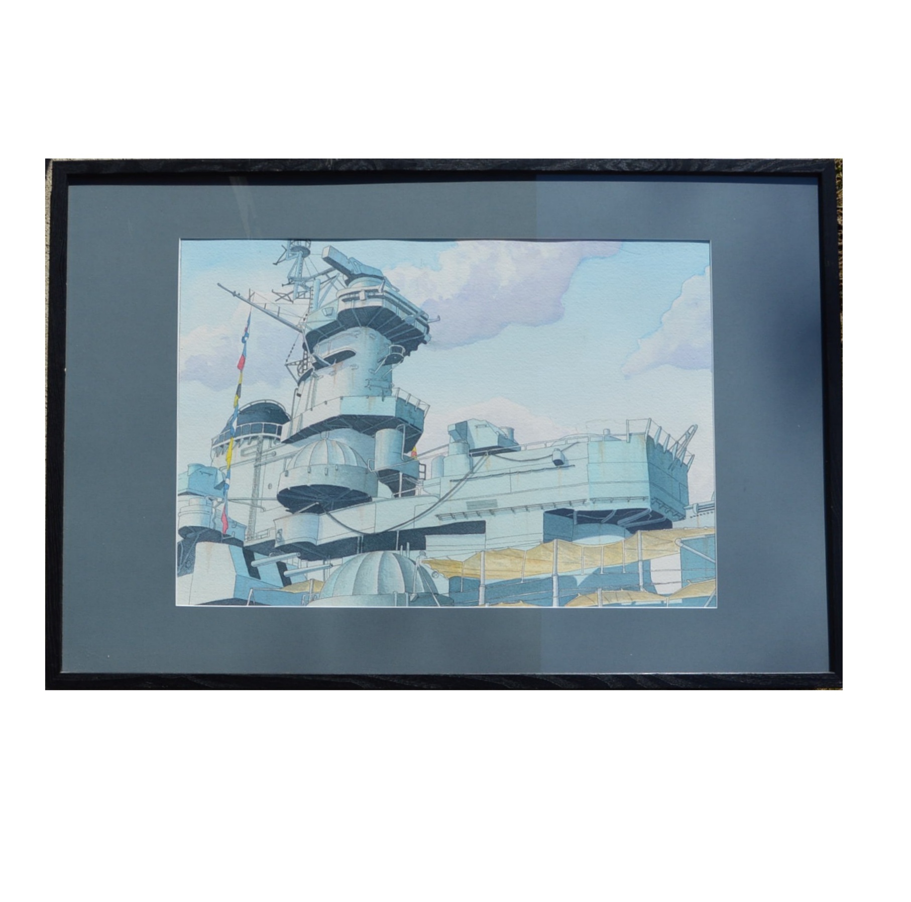 WWII-Era Watercolor of Battleship Carrier