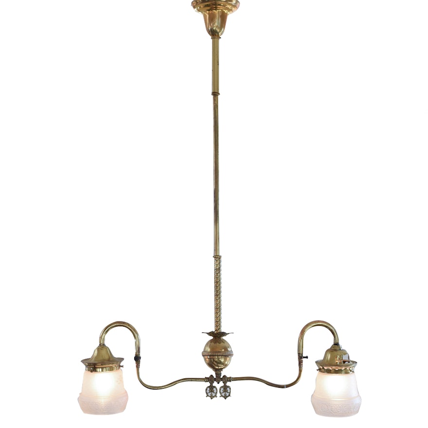 Converted Brass Ceiling Fixture