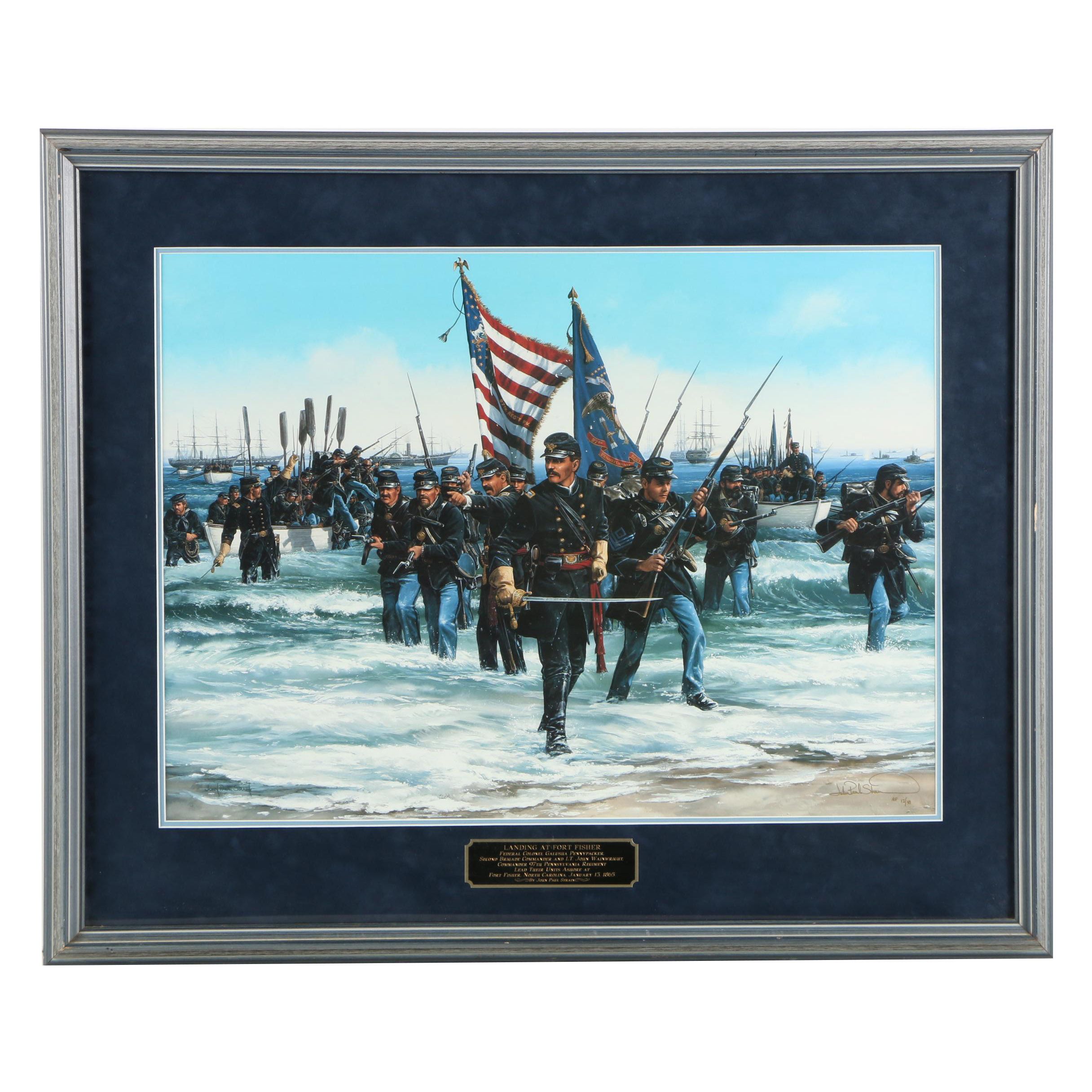 John Paul Strain Artist's Proof Offset Lithograph "Landing at Fort Fisher"
