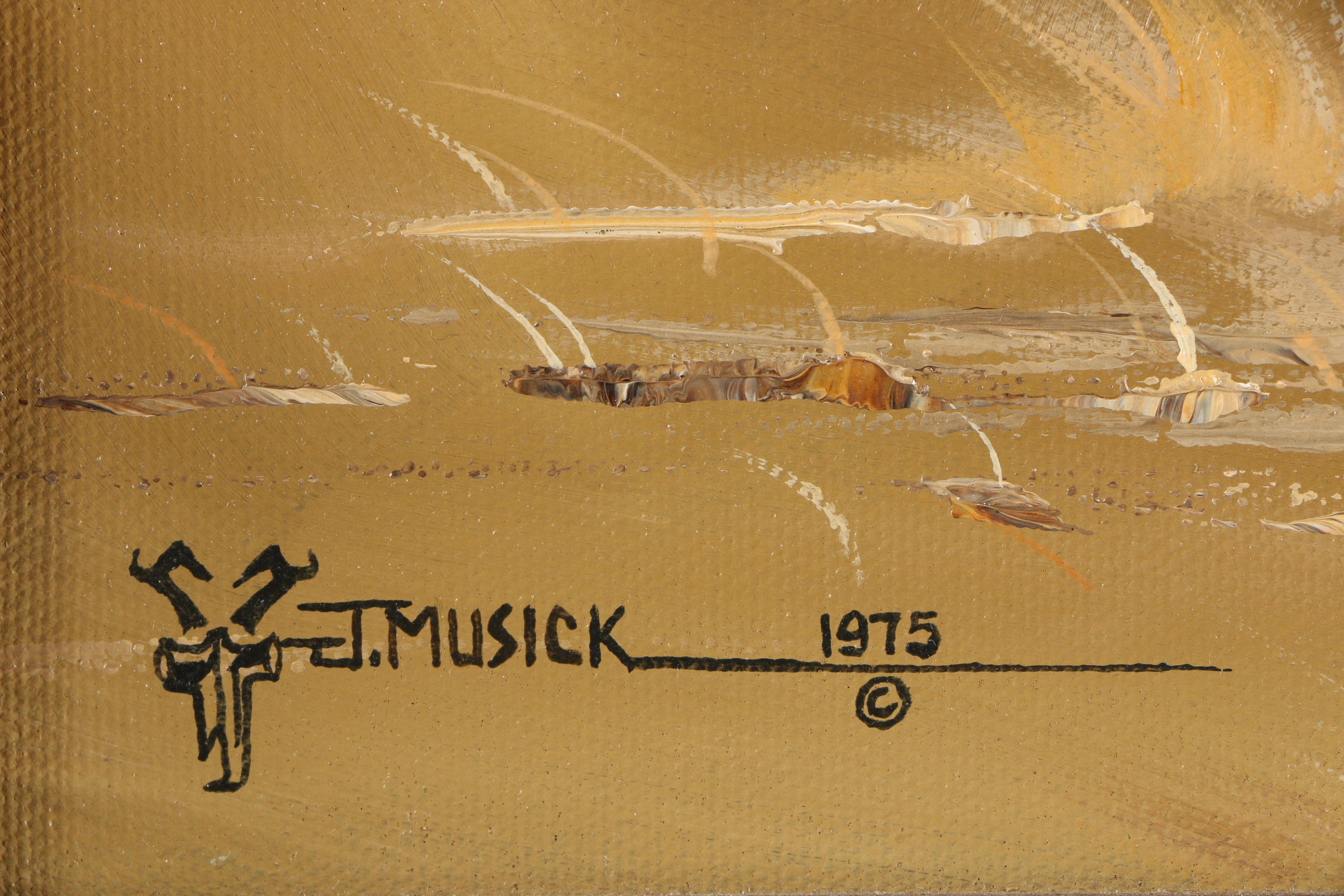 J. Musick Oil Painting of Texas Longhorn Cattle