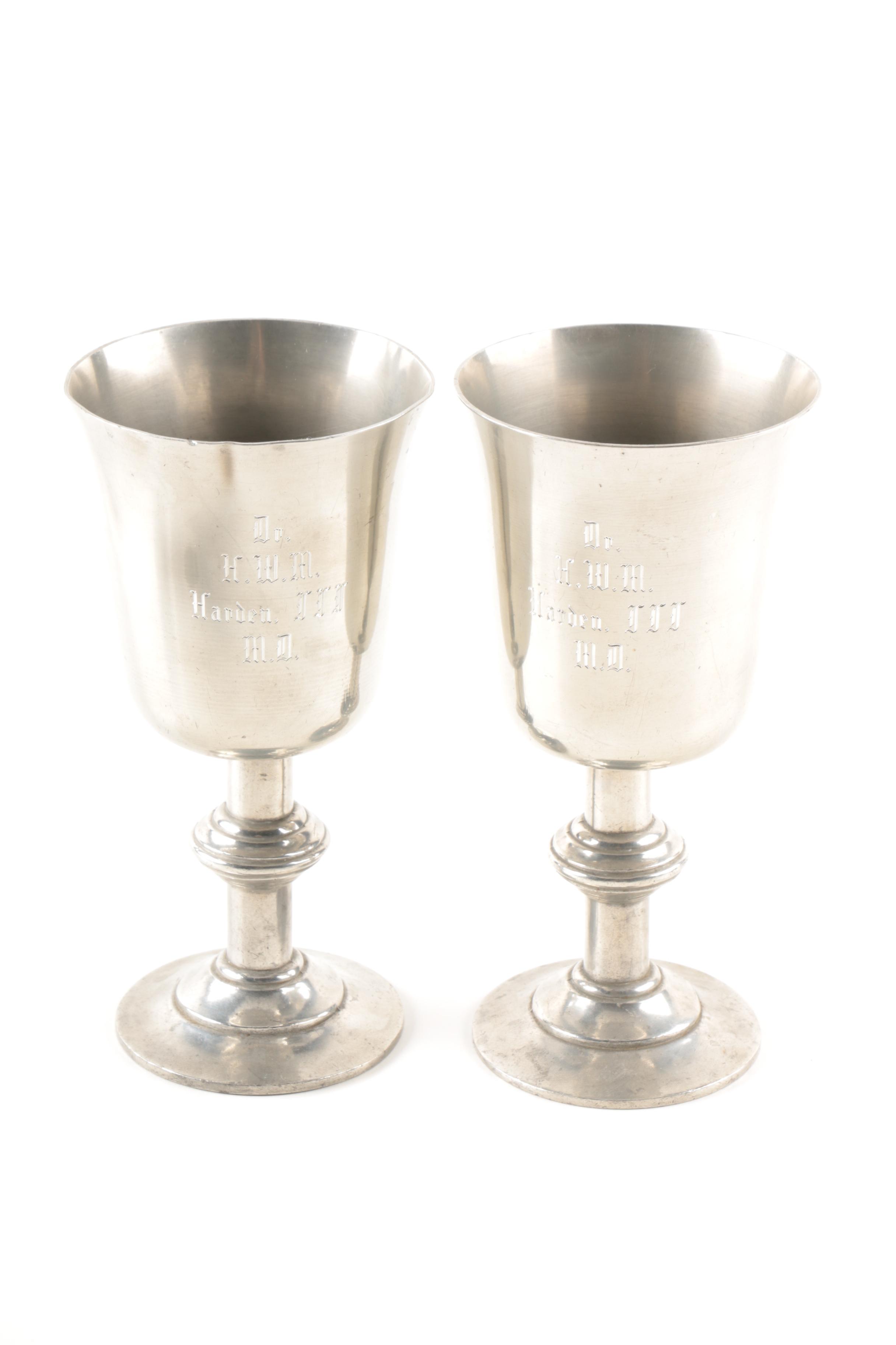 International Pewter Goblets, and Assorted Mugs, and Napkin Rings