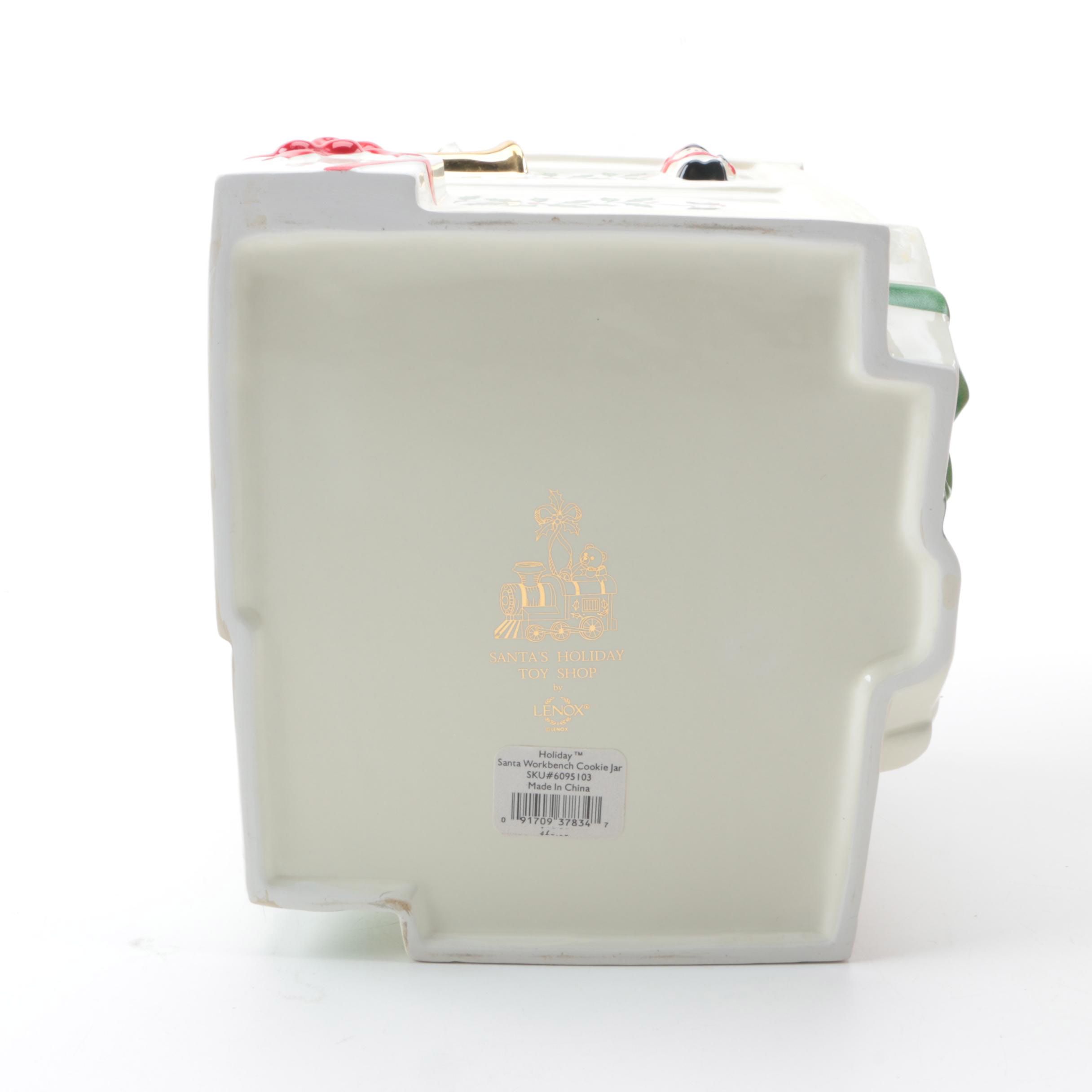 Lenox "Holiday" Santa's Workbench Porcelain Cookie Jar