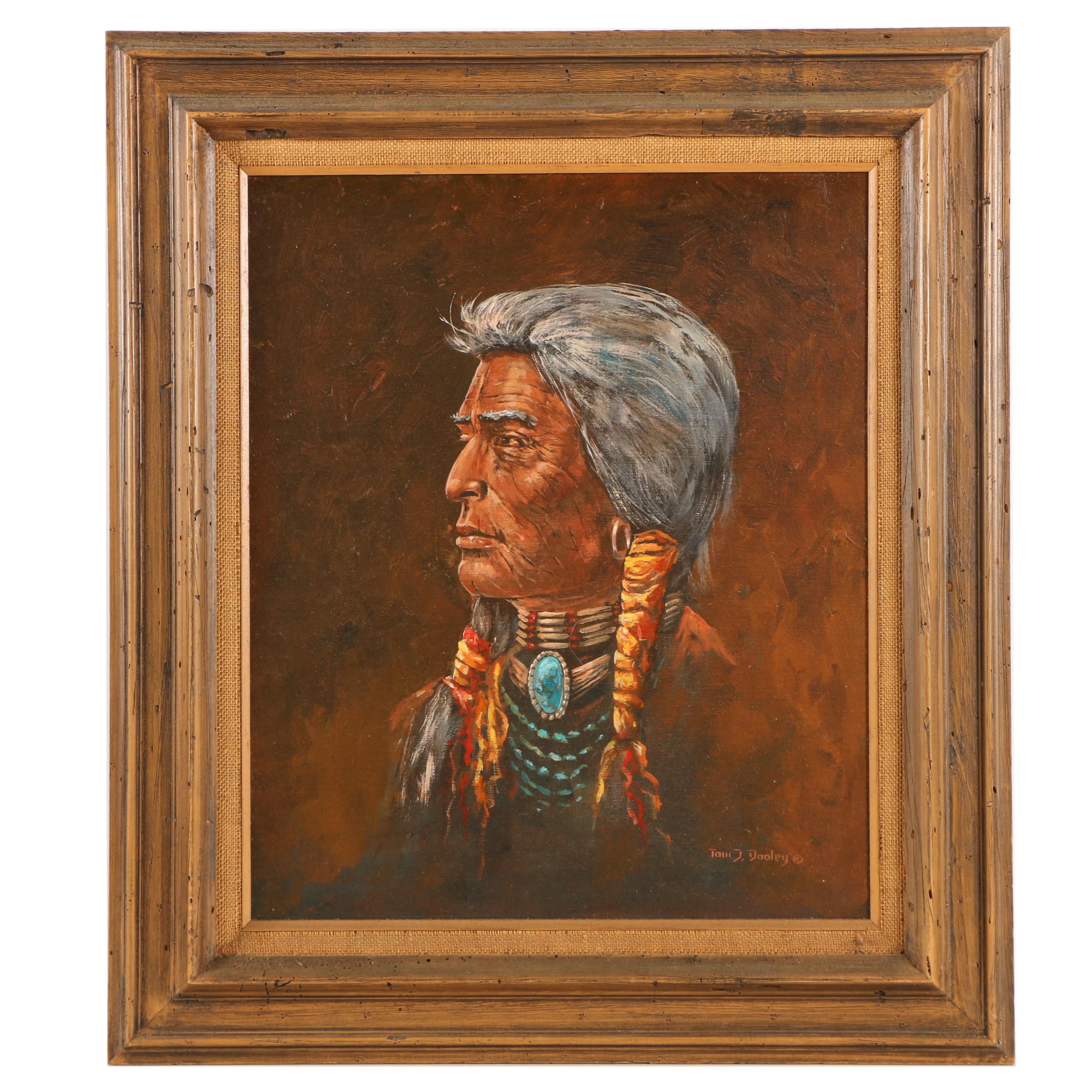 Tom J. Dooley Oil Painting of Man in Native American Attire