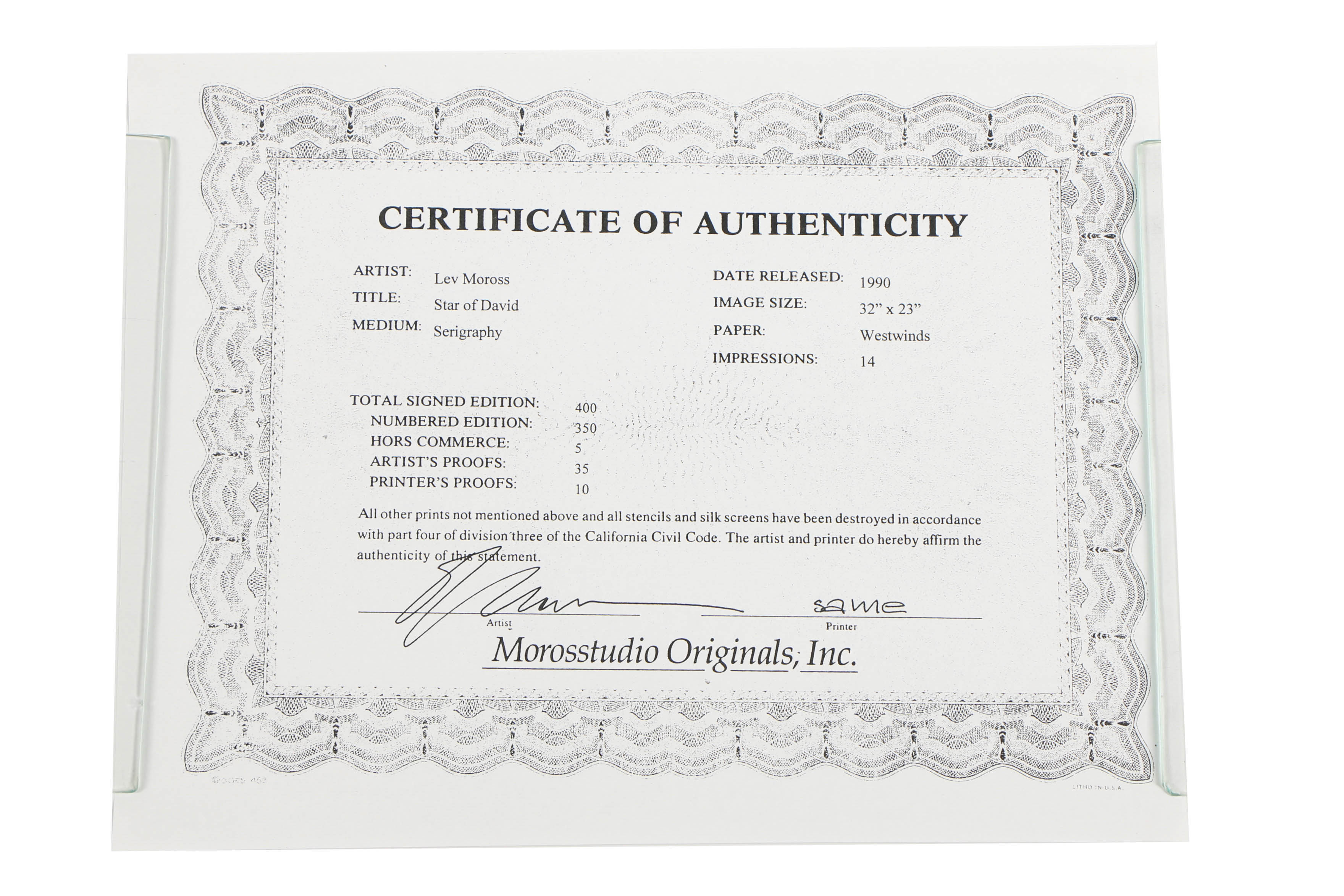 Lev Moross Limited Edition Serigraph "Star of David"