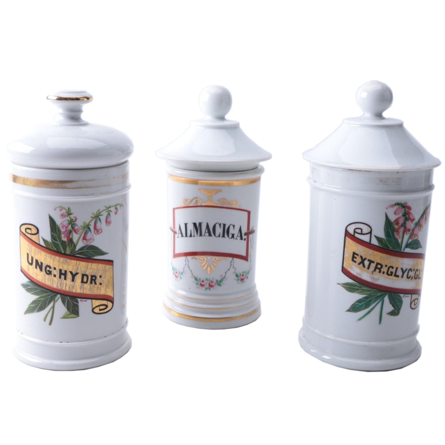 Vintage French Hand-Painted Apothecary Jars