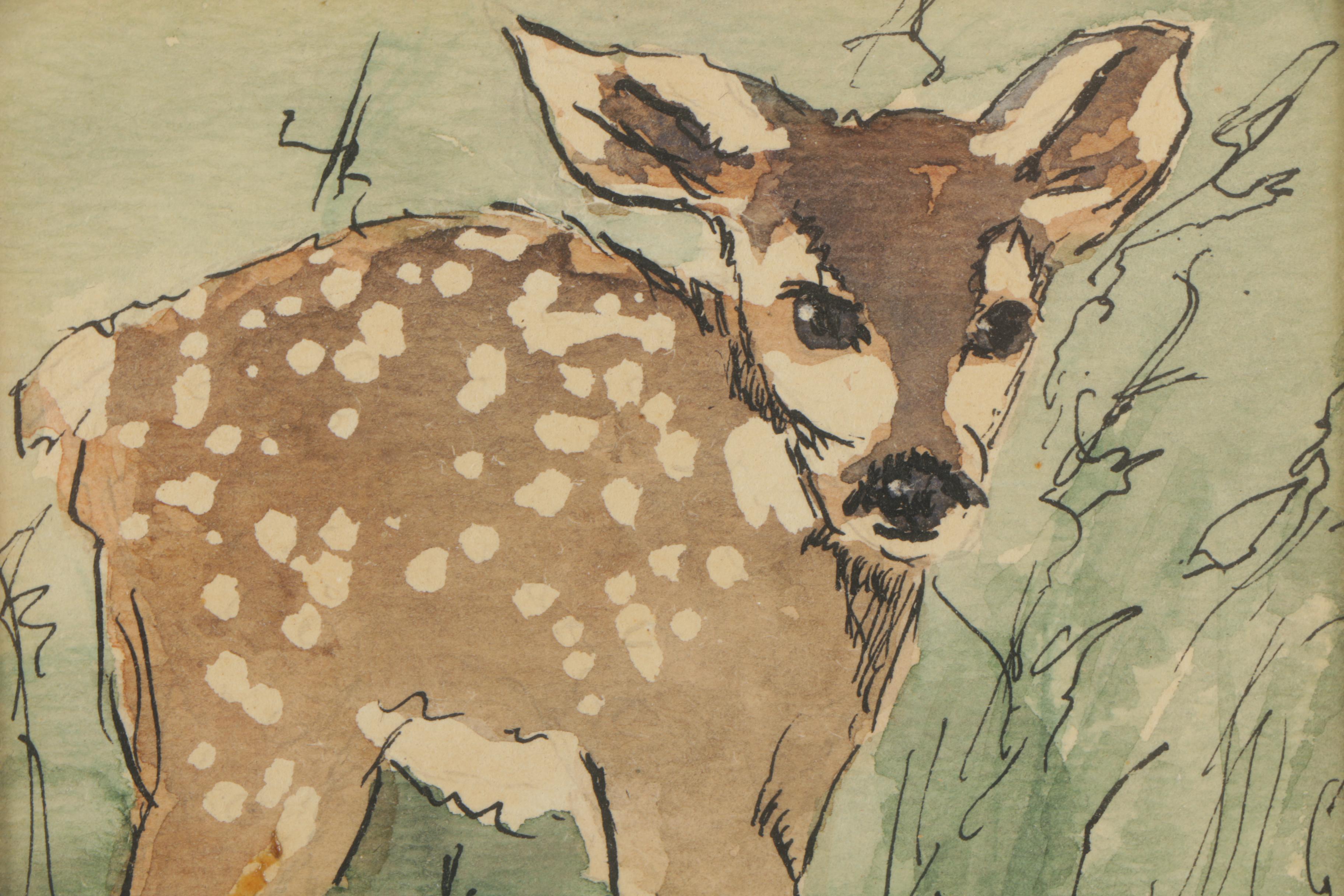 Betty Bohner and Lucille Lundquist Ink and Watercolor Paintings