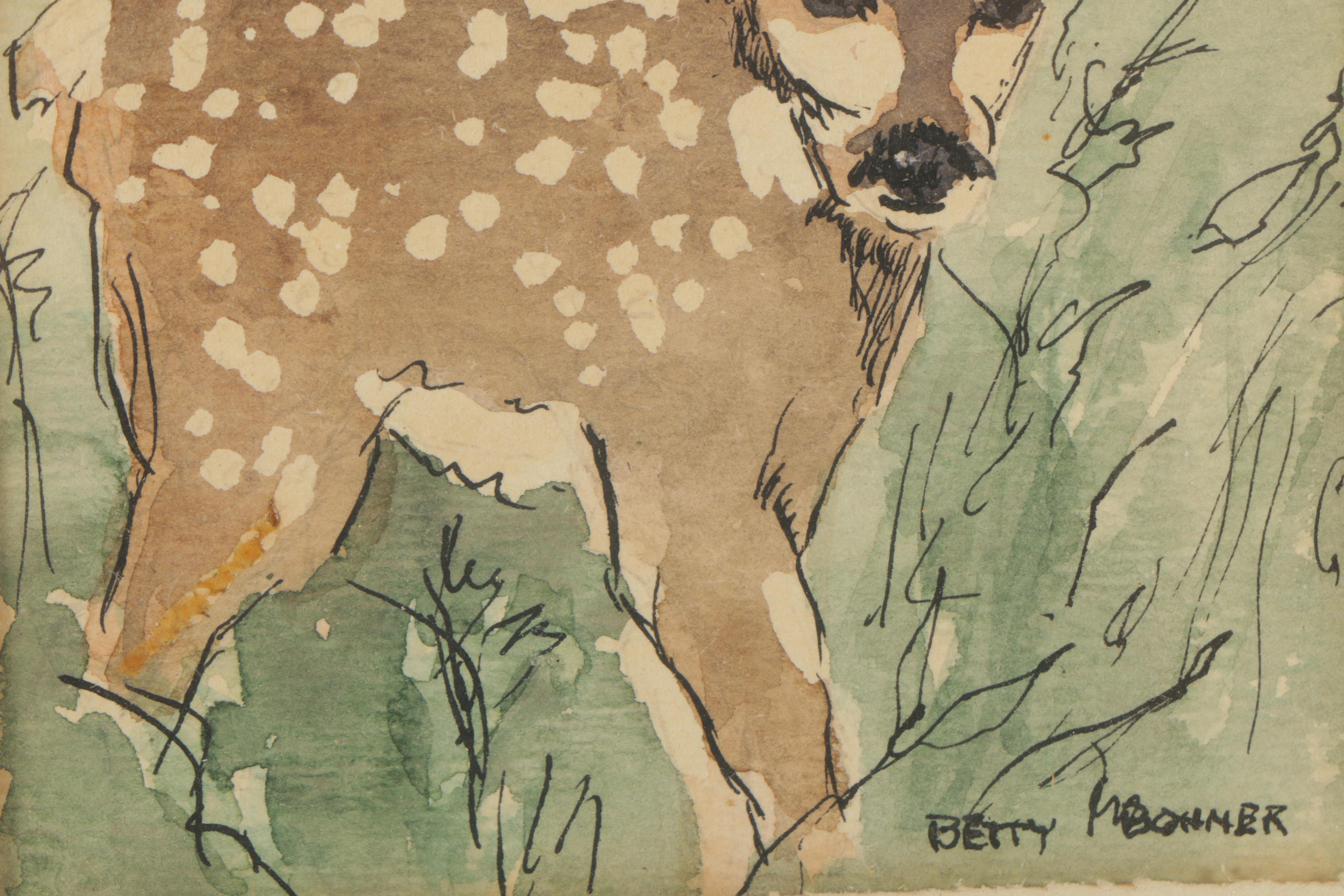 Betty Bohner and Lucille Lundquist Ink and Watercolor Paintings