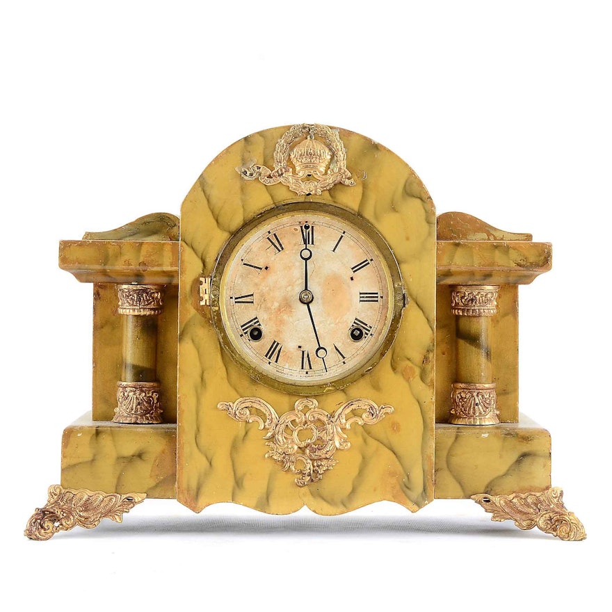Vintage Mantel Clock with Faux Stone Case