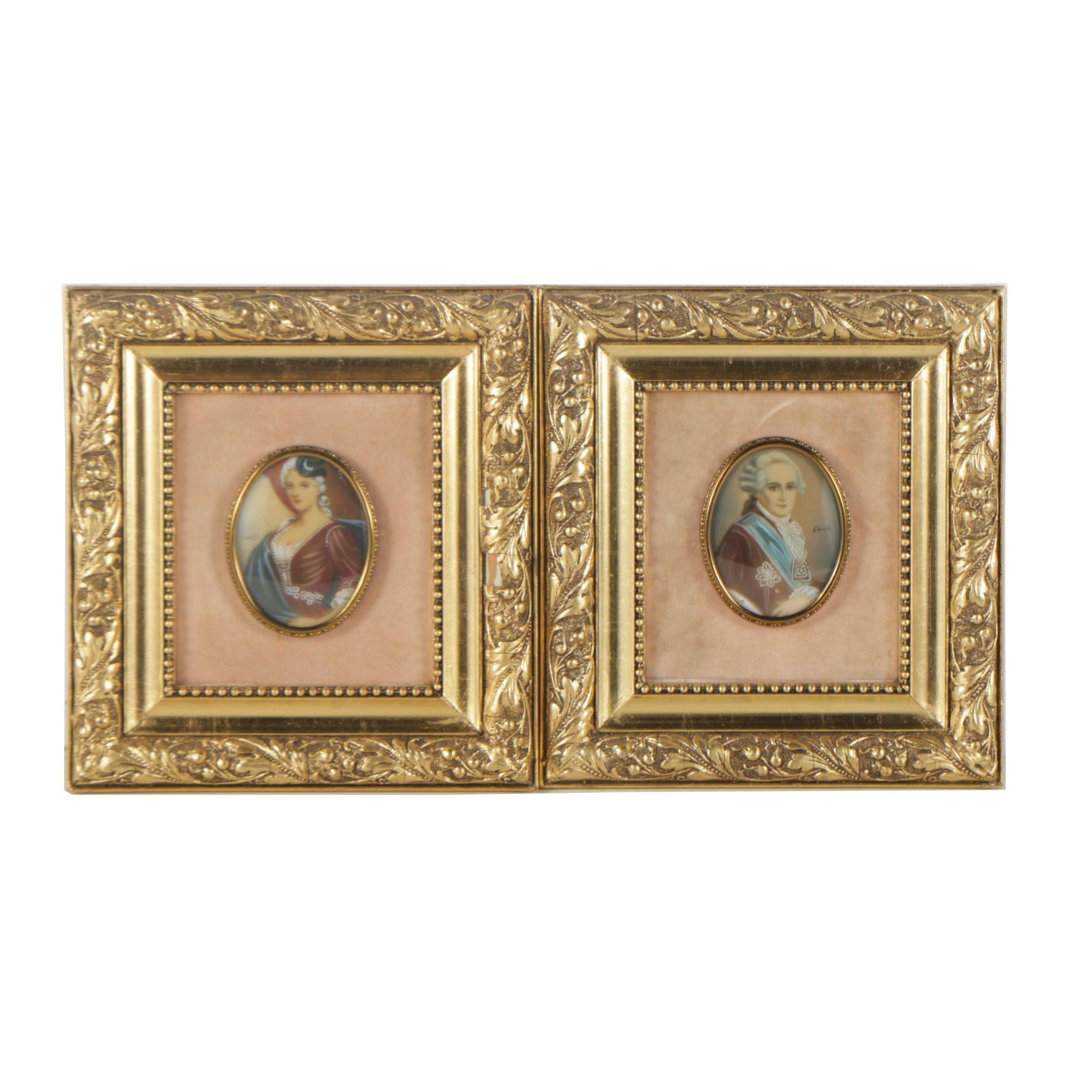 Ghicdo and Picchi Gouache Paintings on Plastic of Portraits