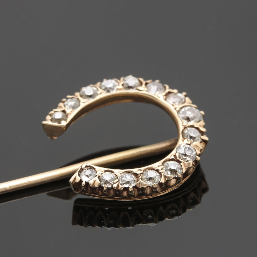 Victorian 14K Yellow Gold Diamond Horseshoe Stick Pin